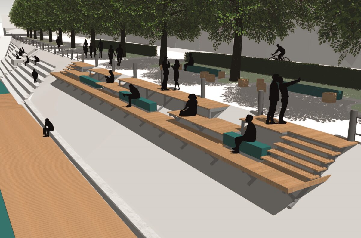 Rheinterrassen schaffen neue Sitzmöglichkeiten bei Mittlerer Brücke