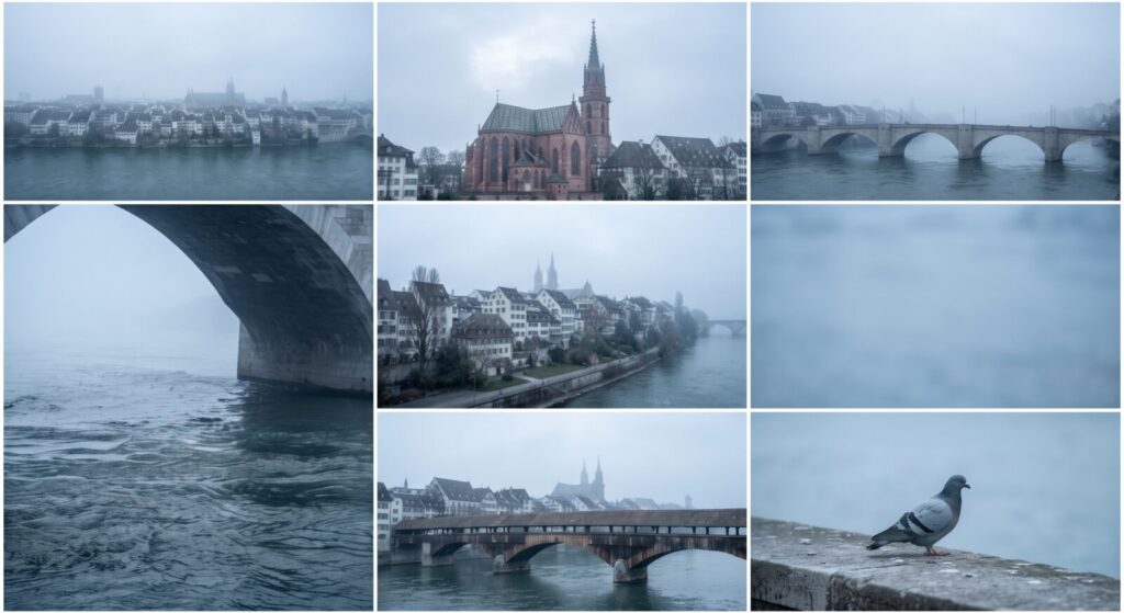 Nebelmorgen, Basel am Rhein